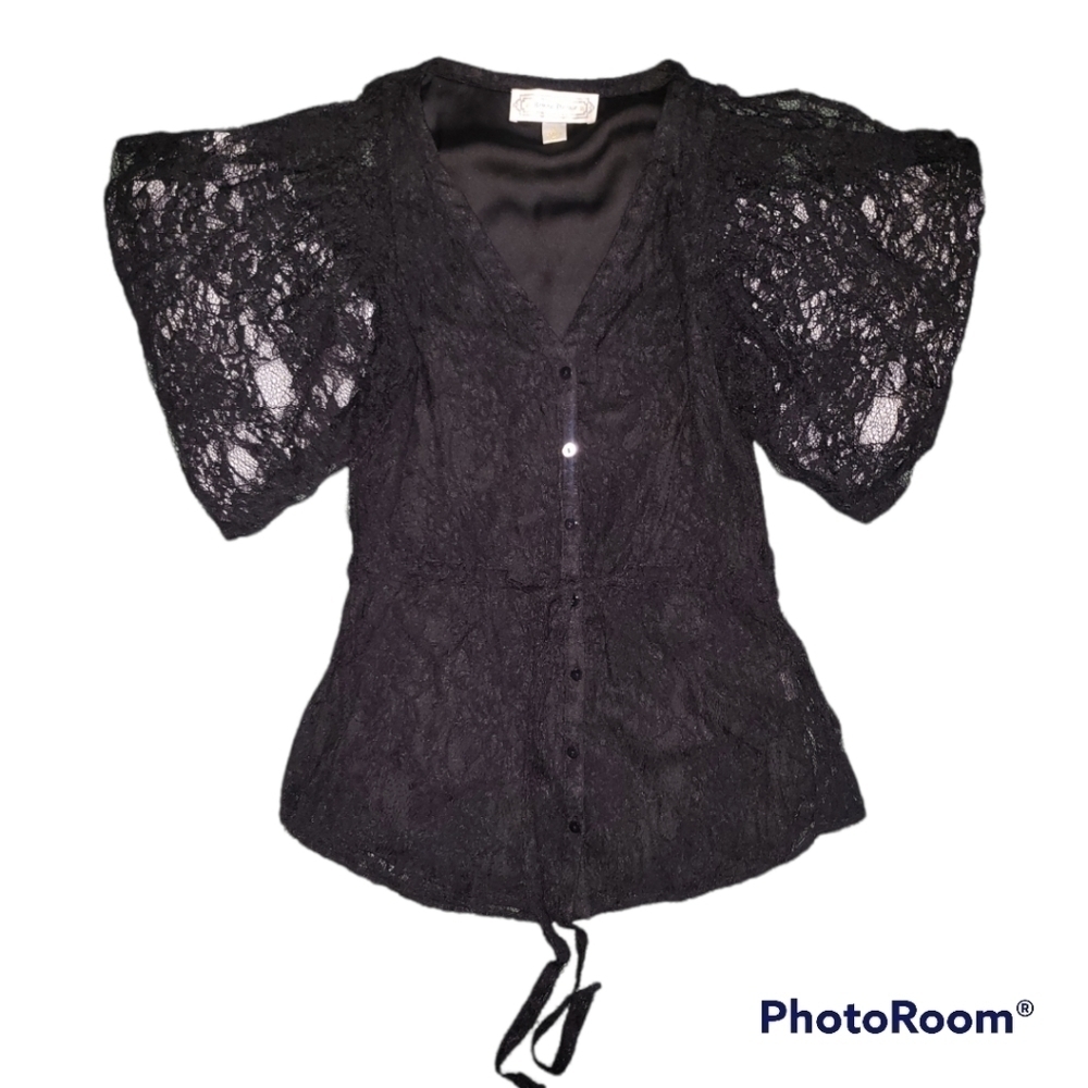 Beyond Vintage Black Lace Bubble Sleeve Size S - Picture 5 of 6